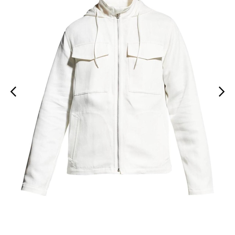 Vince White Linen-Blend Lightweight Hooded Zip-Up Jacket